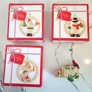 Lenox Christmas ornaments set of 4. Snowman, angel, Santa clause and mailbox.